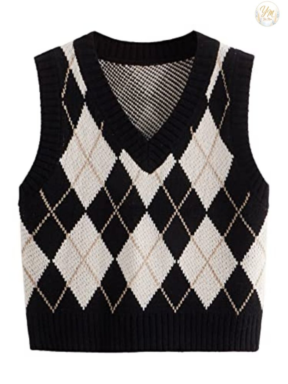 Sleeveless V-Neck Argyle Knit Sweater Vest